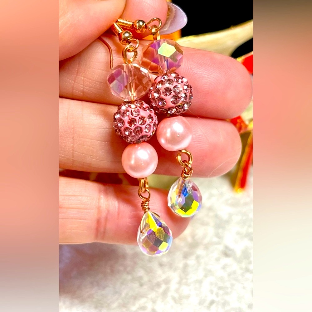 🍒Long dangle earrings glitter”disco” balls